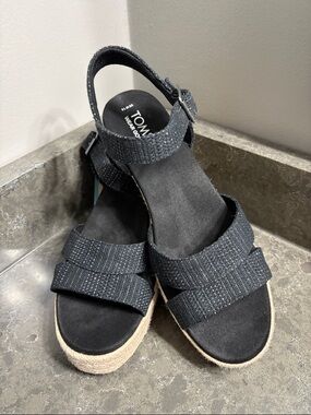 Toms Black Espadrille Platform Sandals